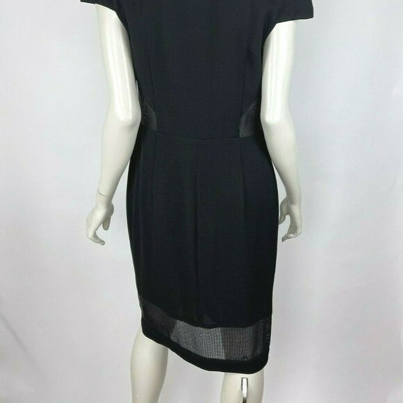 L'Agence Mesh Cutout Zip-Front Dress Cap Sleeve Crew Neck Midi Black Women 8 - Picture 16 of 16
